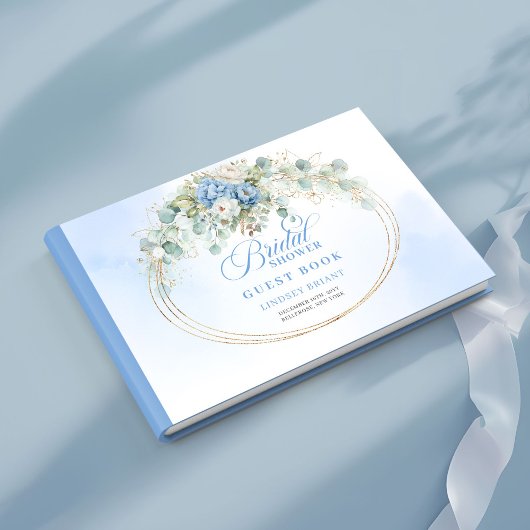 Romantischer Boho-Blauer Pfingstrosen-Goldener Bra Gästebuch