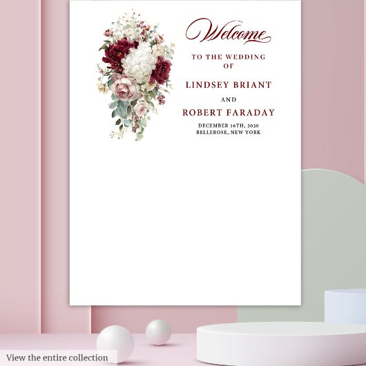 Romantischer Boho Burgundy Wedding Foto Background Wandteppich