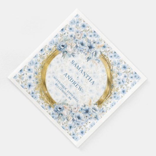 Romantischer Boho Light Blue Gold Glitzer Hochzeit Serviette (Ecke)