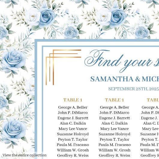 Romantischer Boho Light Blue Gold Glitzer Sitzplat Poster