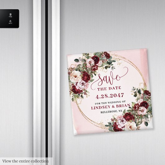 Romantischer Boho Marsala Roségold Floral Save the Magnet