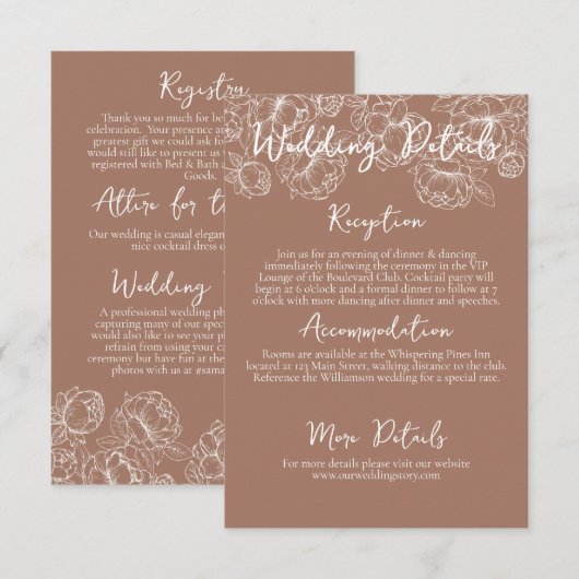 Romantischer Boho Mocha Mousse Blumenzettel Begleitkarte (Vorne/Hinten)