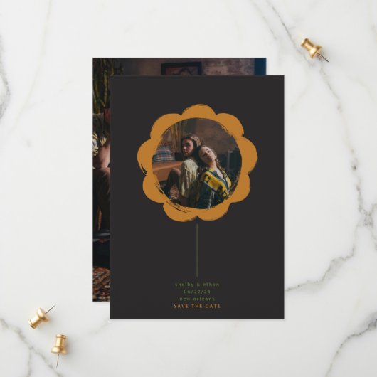 romantischer Boho-Retro-Blumenrahmen-Foto Save The Date (Vorderseite/Rückseite Beispiel)