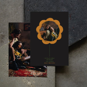 Romantischer Boho Retro Gemalter Blumenrahmen Foto Save The Date