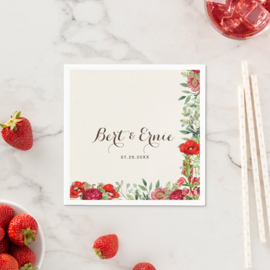 Romantischer Botanischer Hochzeitscocktail Serviette (Beispiel)