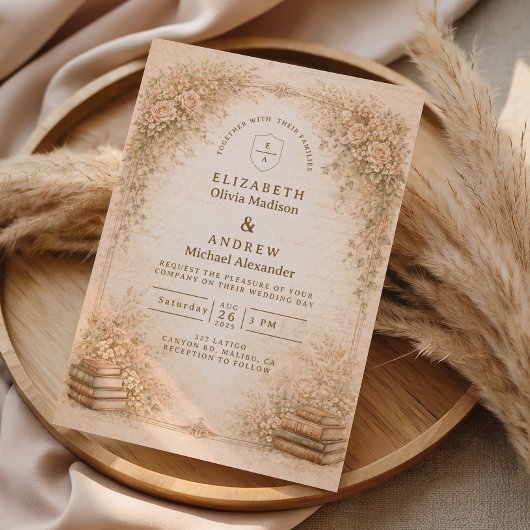 Romantischer Botanischer Wildblumengarten-Hochzeit Einladung