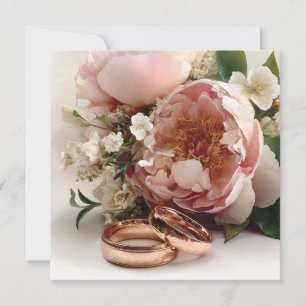 Romantischer Bouquet von Peonies mit Rose Gold Rin Feiertagskarte