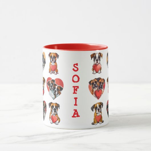 Romantischer Boxer Dog Wasserfarbe Tasse (Zentrum)