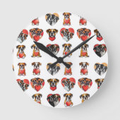 Romantischer Boxer Hund und HerzValentine Runde Wanduhr (Vorderseite)