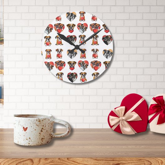 Romantischer Boxer Hund und HerzValentine Runde Wanduhr
