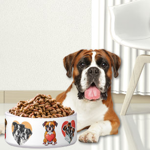 Romantischer Boxerhund und Wasserfarben des Herzen Napf
