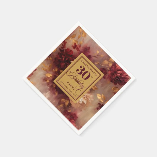 Romantischer Burgund Blush Gold Boho 30. Geburtsta Serviette (Ecke)