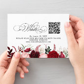 Romantischer Burgund-Floral QR-Code Hochzeitsszena Begleitkarte