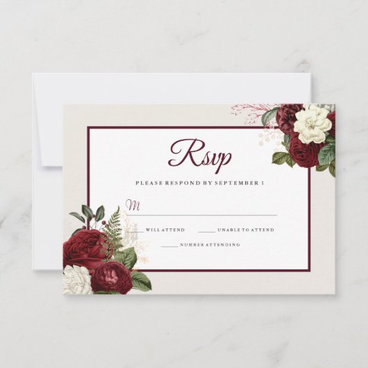 Romantischer Burgund-Floral Wedding RSVP (Vorderseite)