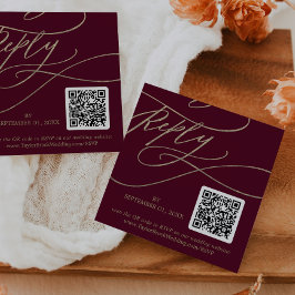 Romantischer Burgund-Kalligrafie-QR-Code Wedding R Begleitkarte