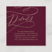 Romantischer Burgund QR Code Hochzeitdetails Begleitkarte (Vorderseite)