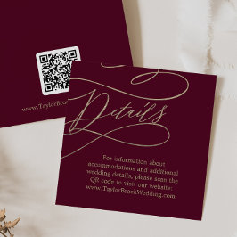 Romantischer Burgund QR Code Hochzeitdetails Begleitkarte