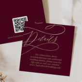 Romantischer Burgund QR Code Hochzeitdetails Begleitkarte