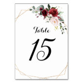 Romantischer Burgund Rosa Blütenrosa Geometrie Tischnummer (Rückseite)