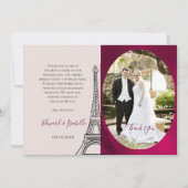 Romantischer Burgund & Rosa Eifelturm Couple Foto Dankeskarte (Vorderseite)
