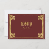 Romantischer Burgund und Goldrahmen RSVP Karte (Vorderseite)