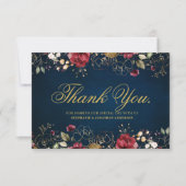 Romantischer Burgunder Wasserfarbe Rote Navy Gold Dankeskarte (Vorderseite)