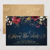 Romantischer Burgunder Wasserfarbe Rote Navy Gold Save The Date (Vorne/Hinten)