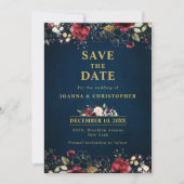 Romantischer Burgunder Wasserfarbe Rote Navy Gold  Save The Date (Vorderseite)