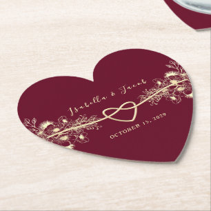 Romantischer Burgundy Wedding Paper Untersetzer
