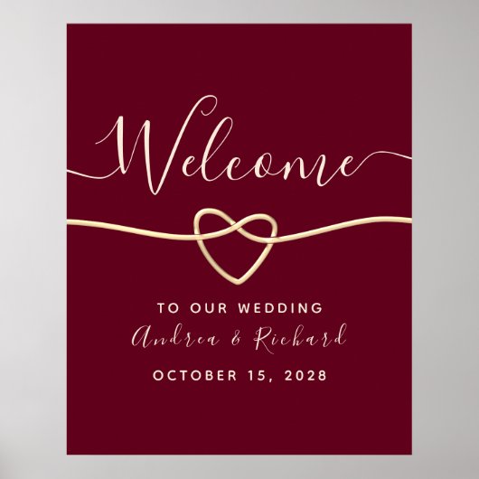 Romantischer Burgundy Wedding Willkommen Poster (Vorne)