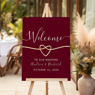 Romantischer Burgundy Wedding Willkommen Poster