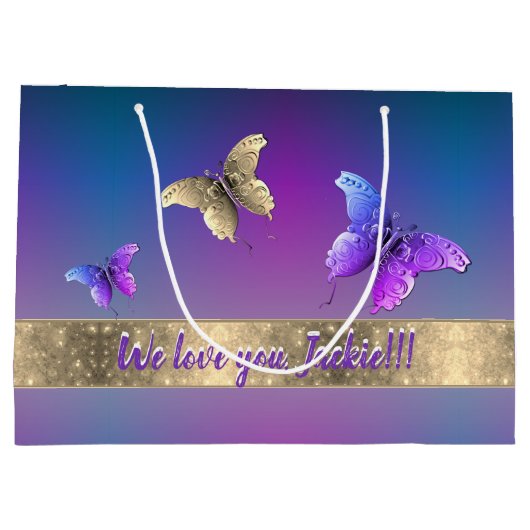 Romantischer Butterfly Blue Große Geschenktüte (Rückseite)
