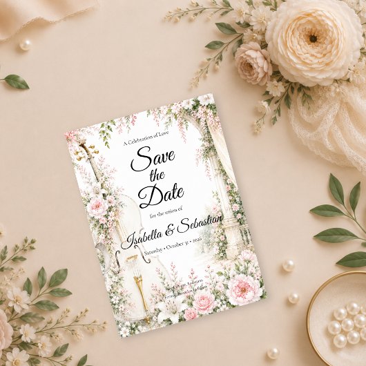 Romantischer Cello-Garten Serenity Hochzeit Save The Date