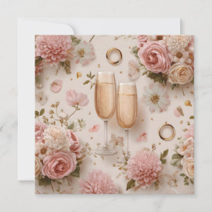 Romantischer Champagner-Tost mit eleganten Blumen Karte
