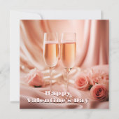 Romantischer Champagner und Rose zum Valentinstag Einladung (Vorderseite)