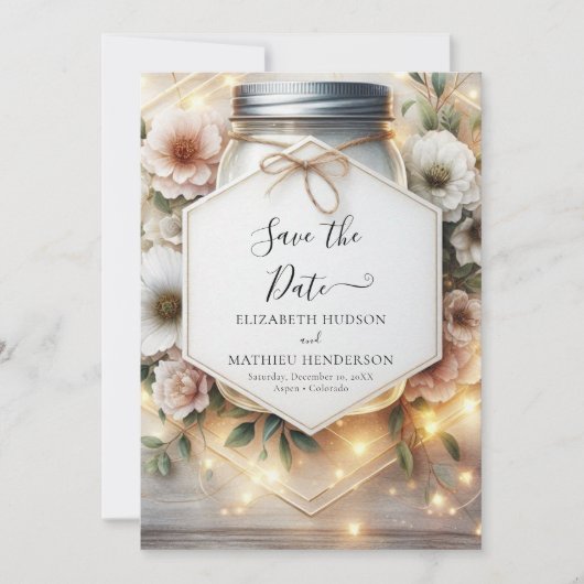 Romantischer Chic Mason Jar Wedding Save The Date (Vorderseite)