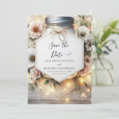 Romantischer Chic Mason Jar Wedding Save The Date (Stehend Vorderseite)