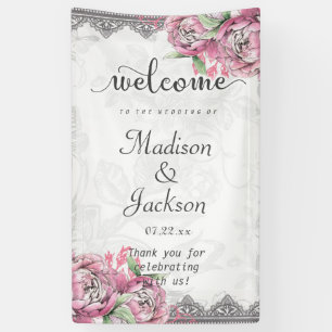 Romantischer Chic Pfingstrose Floral & Spitze Hoch Banner