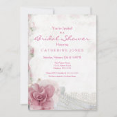 Romantischer Chic Pink Rose Bridal Dusche Einladun Einladung (Vorderseite)