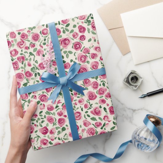 Romantischer Chic Pink Roses Floral Geschenkpapier (Schenken)
