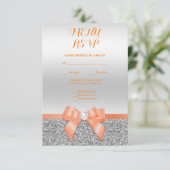 Romantischer Coral Bow & Silver Glitzer UAwg RSVP Karte (Stehend Vorderseite)