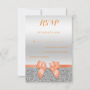Romantischer Coral Bow & Silver Glitzer UAWG RSVP Karte