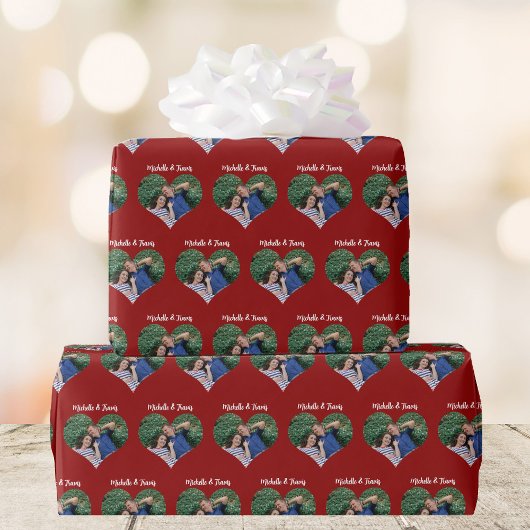 Romantischer Couple Foto Rotes Herz Valentinstag Geschenkpapier