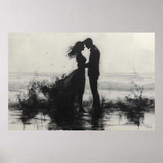 Romantischer Couple Kiss in Splashes am Meer Poster (Vorne)