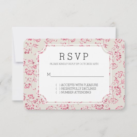 Romantischer Cream Pink Glitzer Blumenzange RSVP (Vorderseite)