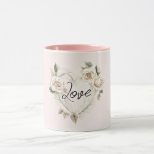 Romantischer Creme-Rouge Rosen Federn Florales Her Tasse