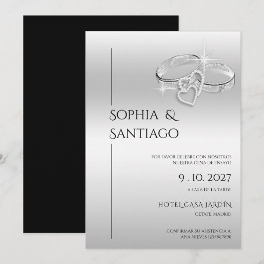 Romantischer Dekorativer Ring Spanisches Probedinn Einladung (Vorne/Hinten)