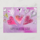 Romantischer Doodle Watercolor Herzchen Valentinst Postkarte (Vorderseite)