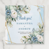 Romantischer Dusty Blue White Floral Gold Wedding  Geschenkanhänger (Rückseite)