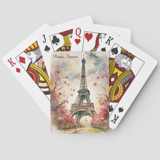 Romantischer Eiffelturm Paris Aquarell Floral Spielkarten (Rückseite)